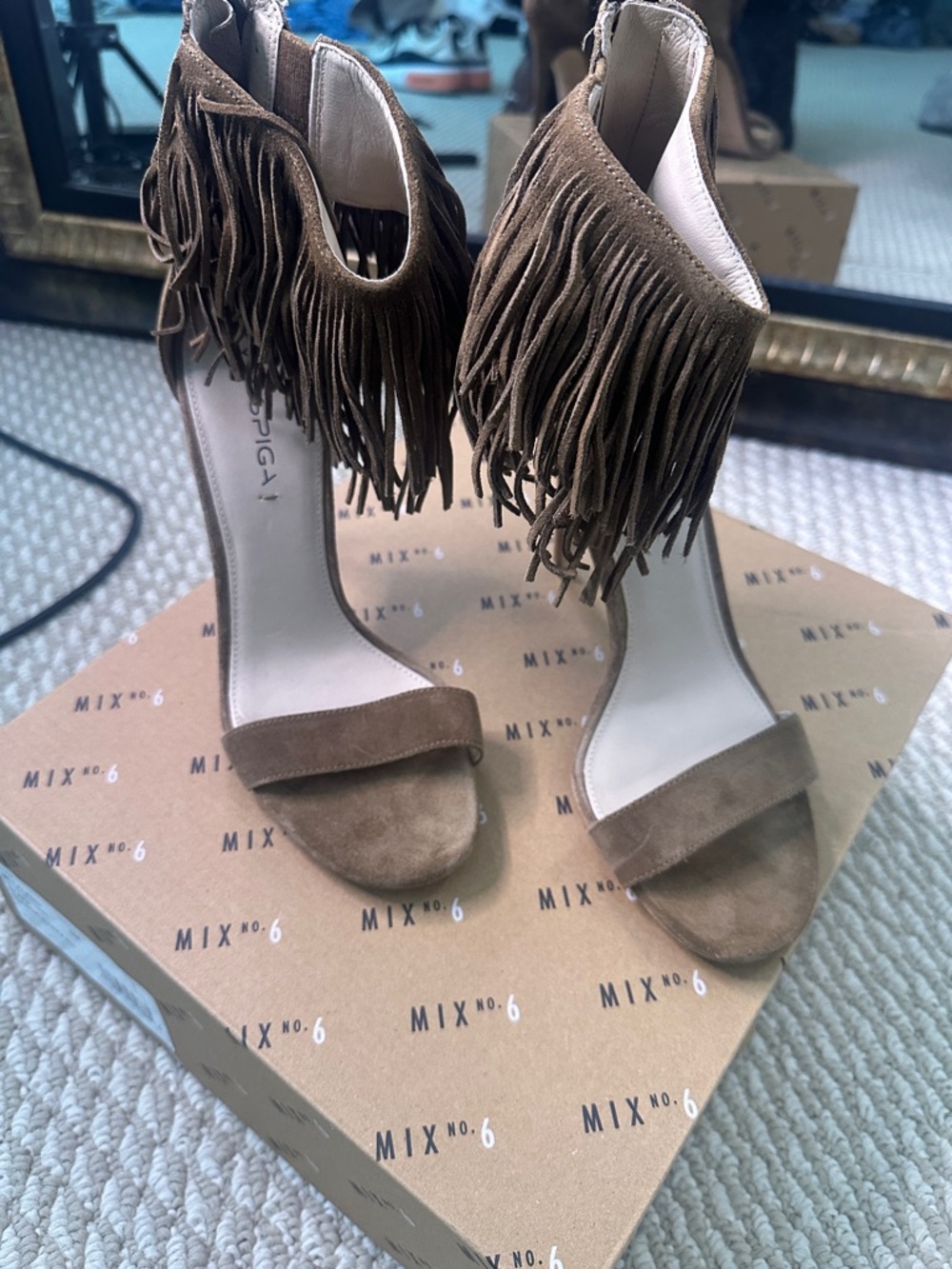 Via Spiga Brown Suede Fringe Ankle-Strap Stiletto Heels 🔥🔥🔥